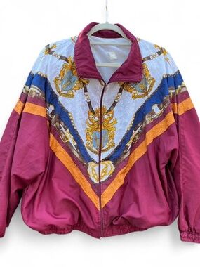 80’s Alpine Design Maroon Printed Bomber Jacket